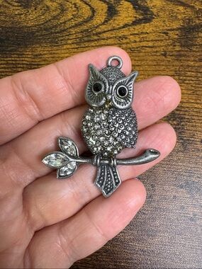 Crystal Accent Silver Owl Pendant Necklace Charm